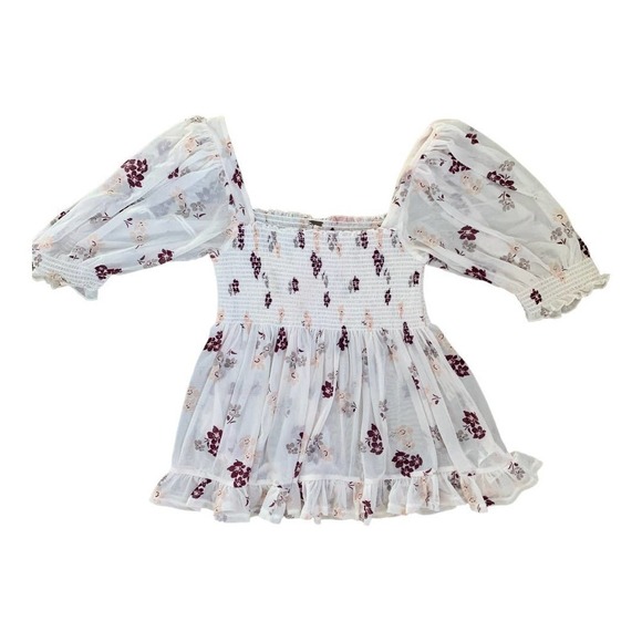 Free People Delta Dawn Floral Mesh Smocked Top - Picture 1 of 6